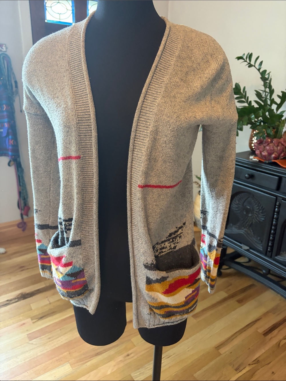 Sparrow Women's Open-Front Multicolor Pocket Cardigan Sweater - Taupe